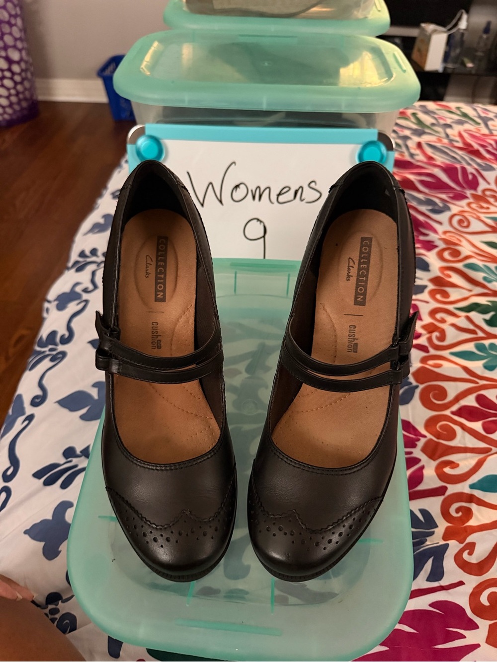 Clarks Black Mary Jane Heeled Pumps